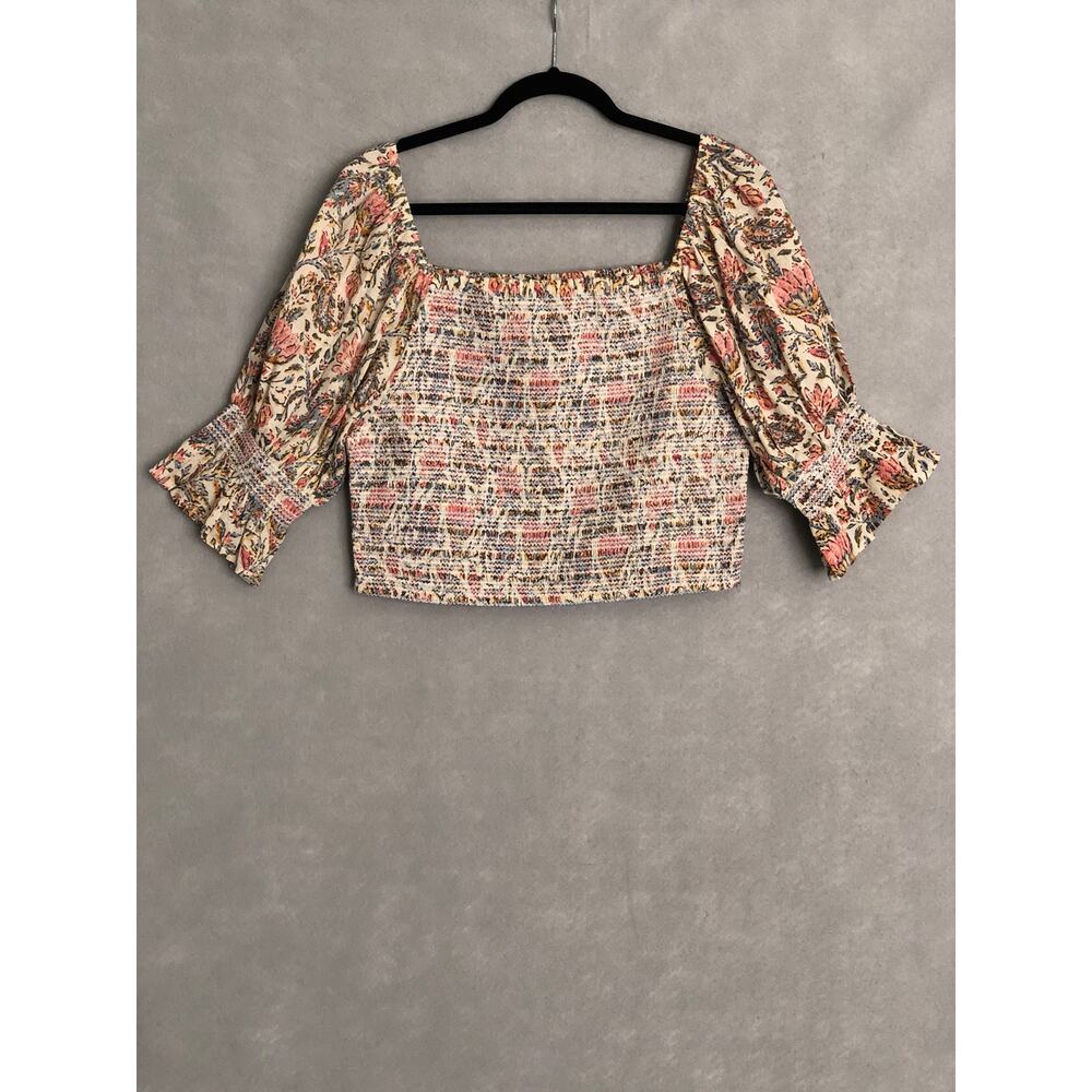 Talisman Smocked Top Women's XL Square Neck Firelight Cropped NEW